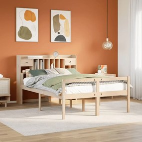 vidaXL Cama com estante sem colchão 140x190 cm pinho maciço