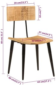 Cadeiras de jantar 2 pcs 44x40x80cm madeira de mangueira maciça