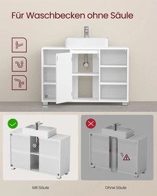 Armário para lavatório (NÃO INCLUIDO) com prateleiras ajustáveis 30 x 90 x 60 cm Branco