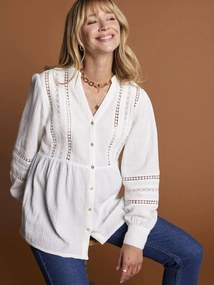 Blusa para gravidez e amamentação em renda macramé ENVIE DE FRAISE. branco