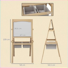 Cavalete para Crianças 3 em 1 com Quadro preto e Quadro Branco para Desenhos com Rolo de Papel 58x50,5x109 cm Madeira