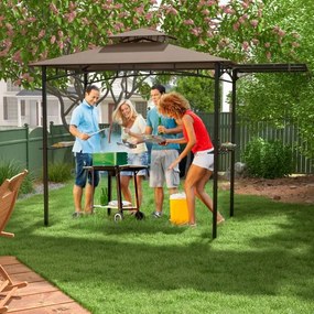 Tenda para Churrasco (Não Incluido) com grelha de 318 x 153 cm Toldo lateral Parte superior de 2 níveis 2 prateleiras laterais Estrutura em metal Cast