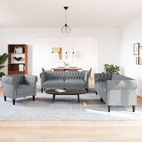 Conjunto de Sofás 3 pcs Cinzento-claro tecido