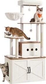 Arranhador para gatos de 170 cm, com caverna e recanto em castanho-mel e branco vintage