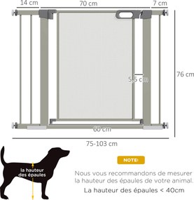 Barreira de segurança para animais de estimação com fecho automático de dupla bloqueio, largura 75-103 cm, cinzenta