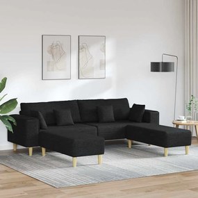 vidaXL Sofá de Tecido com almofada 3 pcs Preto 208 cm tecido