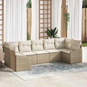 Conjunto de Jantar de Jardim de 7 Peças com Almofadas Bege em Rattan S