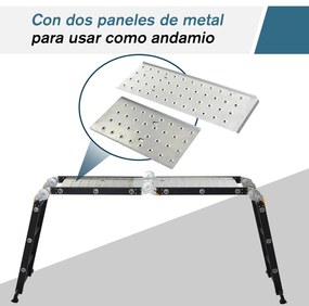 HOMCOM Escada multiuso portátil 5 em 1 Cavalete com 2 placas de plataf