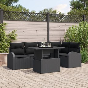 vidaXL Conjunto de Sofá de Jardim com Almofadas Preto Rattan Polimérico