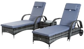 Espreguiçadeiras x2 com Mesa de Vime Chaise Longue para Jardim Pátio C