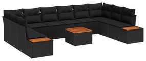 vidaXL Conjunto de Sofá de Jardim 11 pcs Preto Rattan Sintético