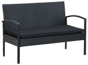 5 pcs conjunto lounge de jardim c/ almofadões vime PE preto