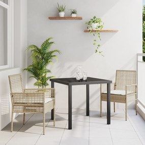 vidaXL Conjunto de Jantar de 3 Peças com Almofadas Bege Ratan Poliéster