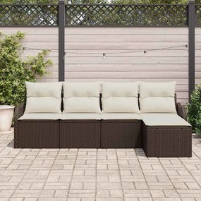 Conjunto de Sofás pra Jardim com 5 Peças e Almofadas Castanho em Ratta