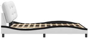 Estrutura cama c/ cabeceira couro artif. 140x190cm branco/preto