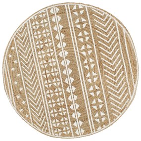 Tapete artesanal em juta com impressão a branco 90 cm