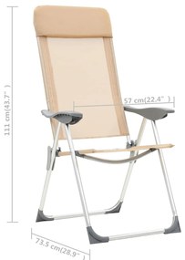 Cadeiras de campismo dobráveis 4 pcs alumínio creme