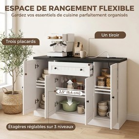 Aparador de Sala com Estação de Carregamento, 120 x 40 x 80 cm, Arrumação Regulável, Branco