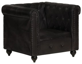 283756 vidaXL Poltrona chesterfield couro genuíno preto