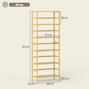 Estante de Bambu de 6 Níveis Prateleiras Ajustáveis para Espaços Pequenos Casa de Banho  Cozinha 60x26x161 cm Madeira