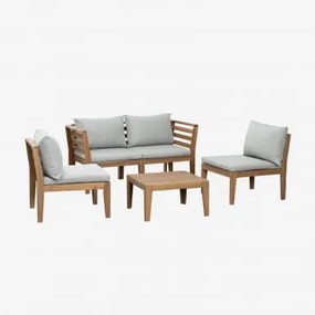 Conjunto De Jardim Com Sofá Modular De 4 Peças Com Braços E Mesa De Centro Em Madeira De Acácia Filips Cinza Claro - Sklum