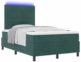 Cama Box com Colchão e LED Verde Escuro 120x190 cm Veludo