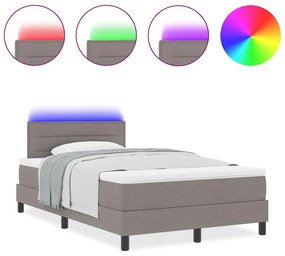 Cama Box Spring com Colchão &amp; LED Taupe 120x190 cm Tecido