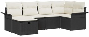 Conjunto de Sofás de Jardim 6 Peças com Almofadas Preto Rattan Poliést