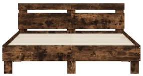 Estrutura cama c/ cabeceira/luzes LED 140x200cm carvalho fumado