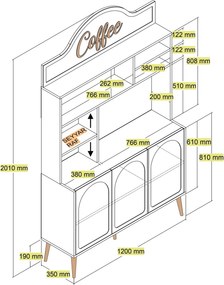 Armário Alto de Cozinha "Coffee" - 200x120x35 cm - Atlas e Dourado - D