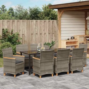 Conjunto de Jantar de Jardim com 9 Peças e Almofadas Cinza em Rattan S