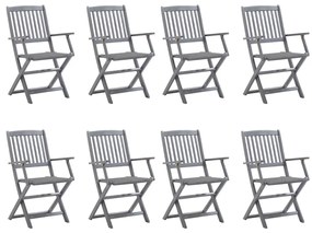 vidaXL Cadeiras de exterior dobráveis 8pcs c/ almofadões acácia maciça