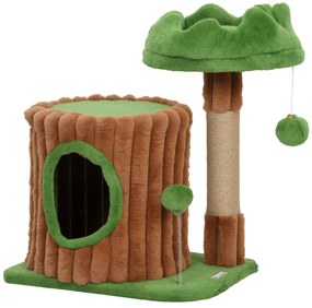 PawHut Arranhador para Gatos 53 cm Design de Tronco com Cama Caverna Poste de Juta Bolas Penduradas 40x30x53 cm Castanho e Verde | Aosom Portugal