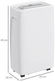 Desumidificador Elétrico 12L/Dia com 4 Modos 2 Velocidades Desligamento Automático Ecrã LED Temporizador 29x18x49 cm Branco