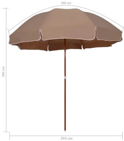 Guarda-sol de jardim c/ poste de aço 300cm cinzento-acastanhado