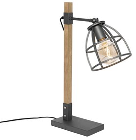 Candeeiro de mesa industrial cinzento escuro com madeira - Arthur Industrial