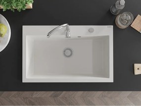 Mexen Elix lava-loiça de granito de 1-bacia 800 x 500 mm, branco, sifão cromado - 6527801005-20