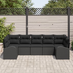Conjunto de Sofá de Jardim vidaXL 7 Peças com Almofadas Preto Rattan P