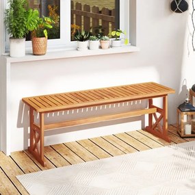 Conjunto de 2 bancos jardim de madeira de acácia para exterior 35 x 130 x 45 cm, sem encosto, com assento em ripas, para 2-3 pessoas, para sala de jan