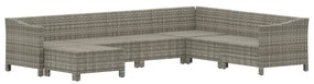 7 pcs conjunto lounge de jardim c/ almofadões vime PE cinzento