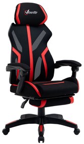 Cadeira de Gaming com Apoio para os Pés Retrátil Cadeira de Escritório Reclinável com Apoio para a Cabeça e Altura Ajustável 65x65x119-129cm Preto e V