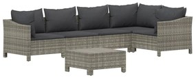 6 pcs conjunto lounge de jardim c/ almofadões vime PE cinzento