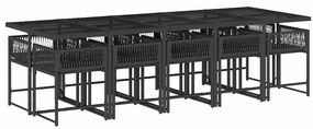 11 pcs conjunto de jantar p/ jardim c/ almofadões vime PE preto
