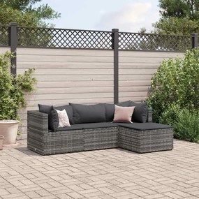 vidaXL 4 pcs conjunto lounge de jardim c/ almofadões vime PE cinzento