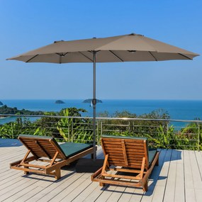 Guarda-sol duplo jardim 4,6 x 2,7 m com manivela e Base areia Estrutura com 12 varetas para jardim Café