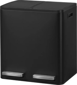 Caixote do lixo com 2 compartimentos, caixote do lixo de 2 x 15 L, 41,8 x 35,3 x 45,5 cm caixote do lixo com pedal e tampa com fecho suave preto