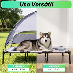 Cama Elevada para Cães com Dossel, 122,5 x 91 x 95 cm, Dossel Removível, Cinzento