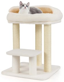 Arranhador para gatos com cama acolchoada, plataforma de salto e postes de sisal para arranhar para espaços pequenos 47,5 x 47,5 x 61 cm Branco