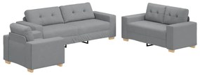 Conjunto de Sofá de 3 Peças com Almofadas Cinza Claro de Tecido