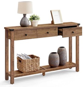 Mesa consola com três gavetas e prateleira inferior para corredor 24 x 120 x 76 cm castanho mel